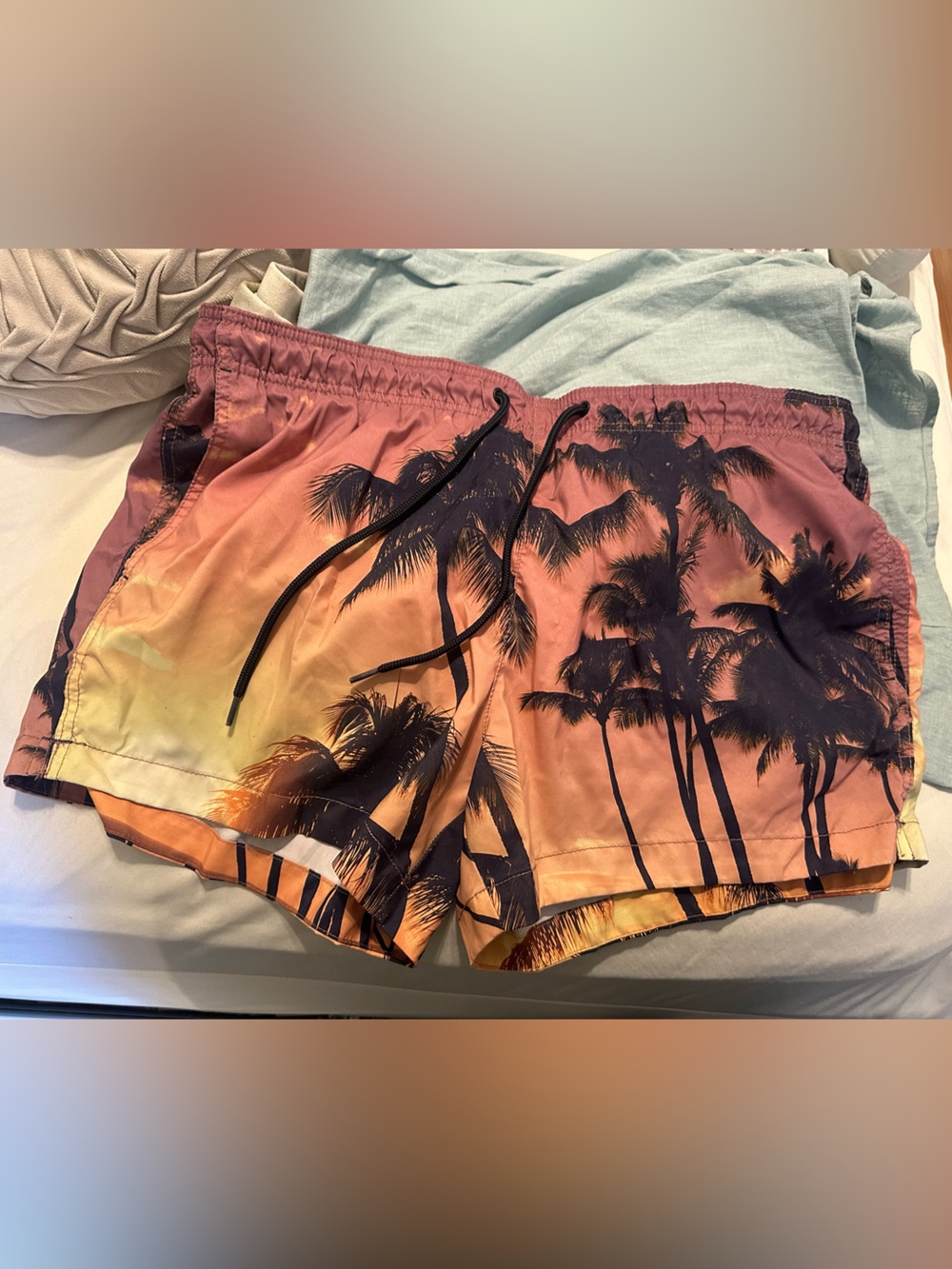 H&M Men’s Tropical Sunset Palm Print Swim Shorts - Ombré Sunset color